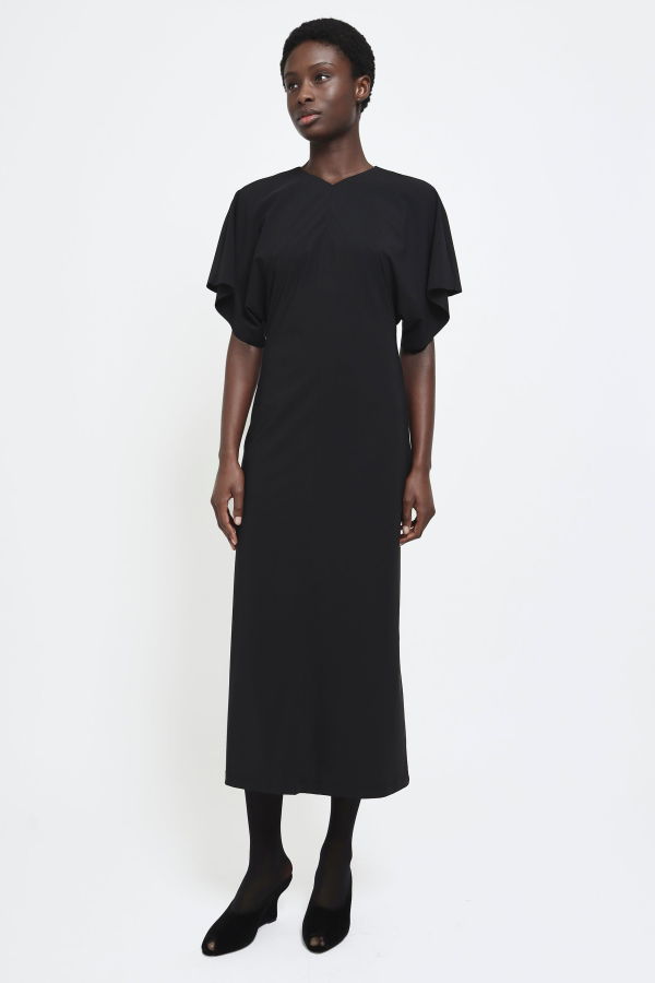 REYÈM Draped Sleeve Midi Dress