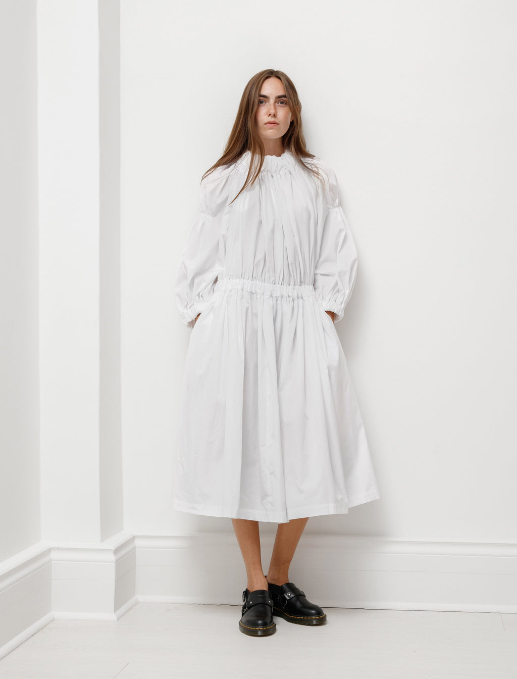 Comme des Garçons Drop Waist Ruched Dress - White