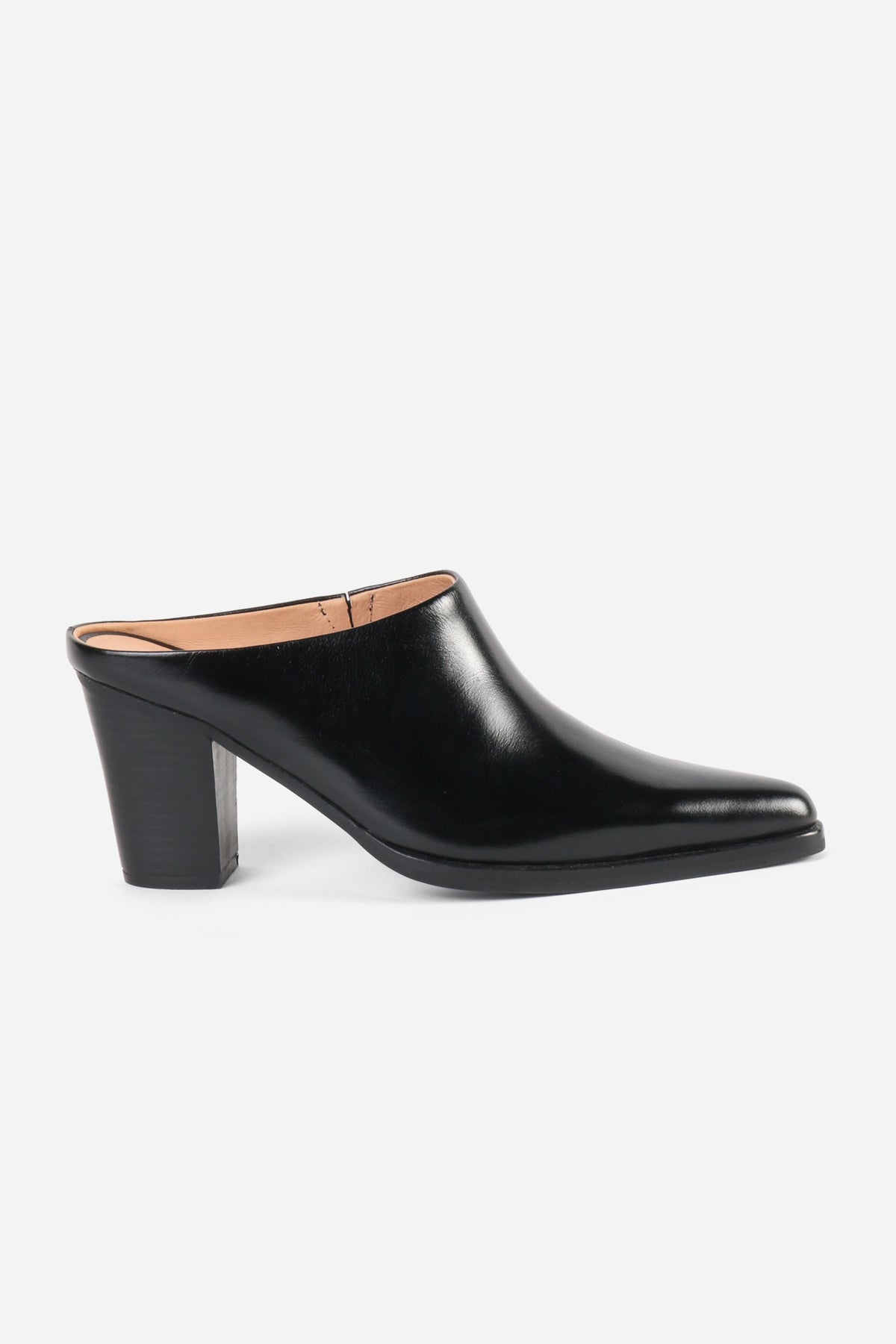 "INTENTIONALLY __________." Eden Leather Heeled Mule - Black