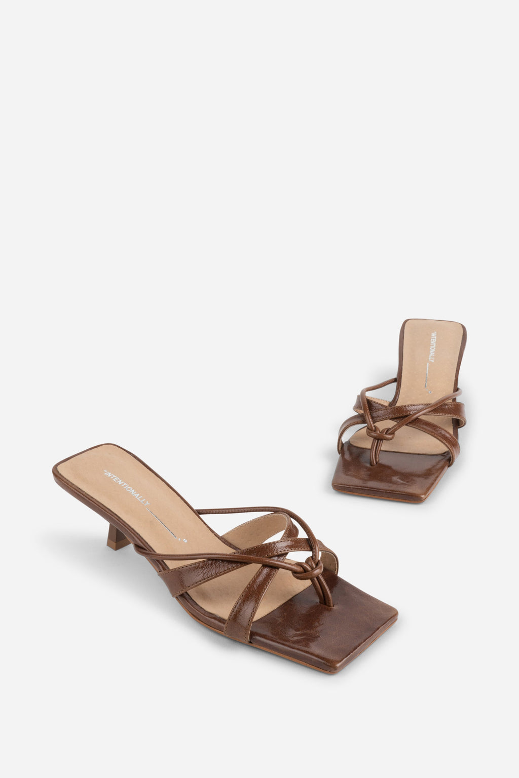 "INTENTIONALLY __________." ELI Kitten Heel Thong Sandal - Chestnut/Black/Pistachio