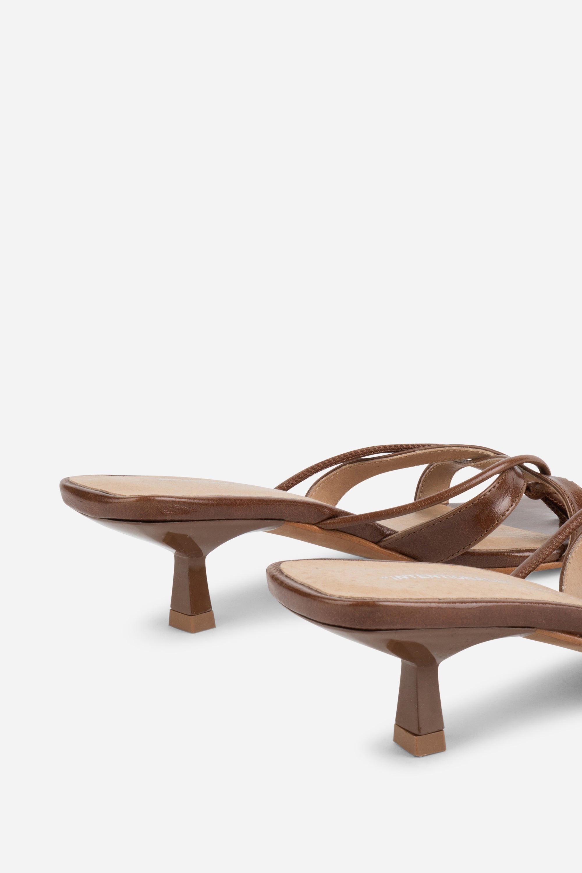 "INTENTIONALLY __________." ELI Kitten Heel Thong Sandal - Chestnut/Black/Pistachio