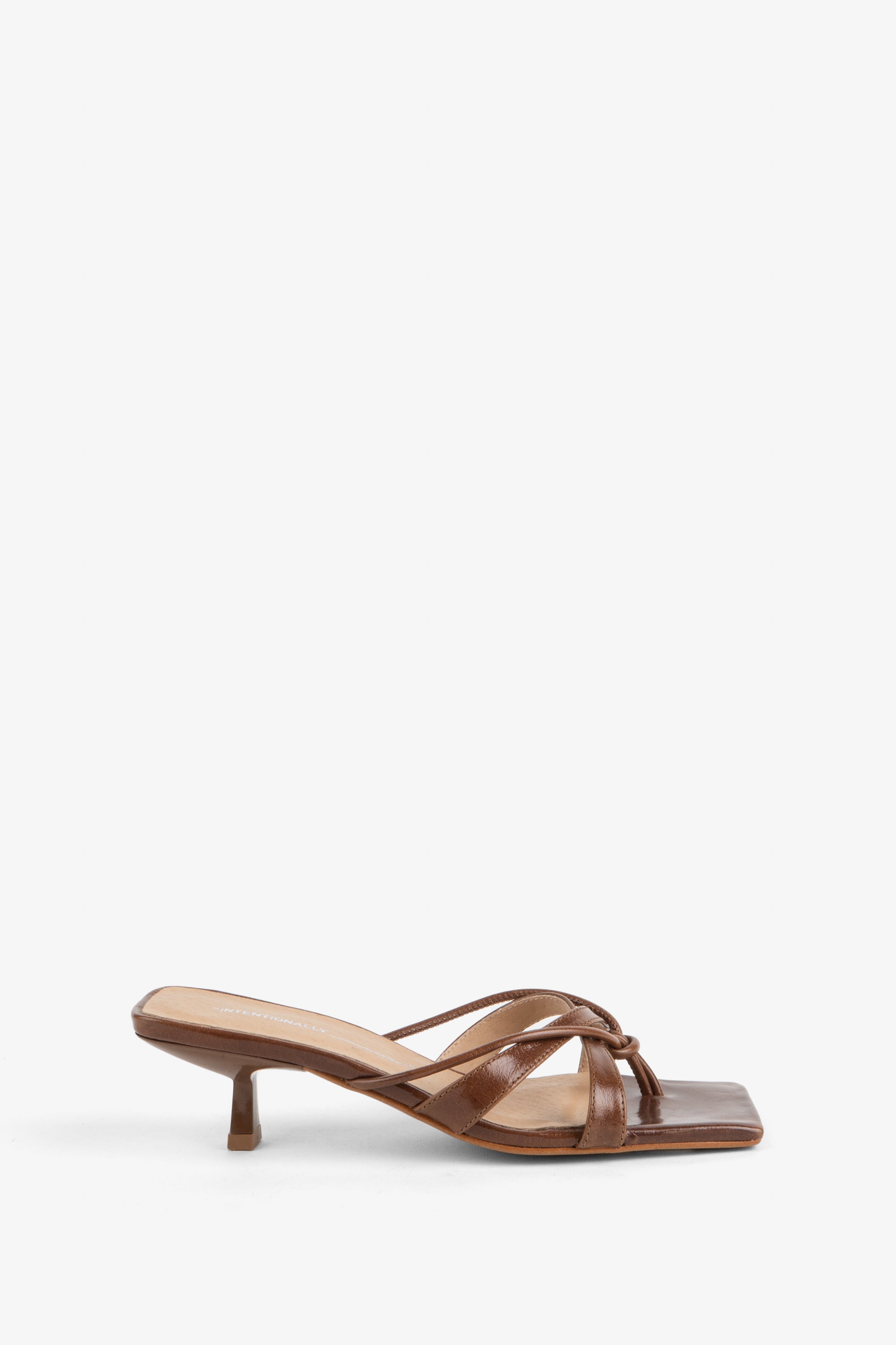 "INTENTIONALLY __________." ELI Kitten Heel Thong Sandal - Chestnut/Black/Pistachio