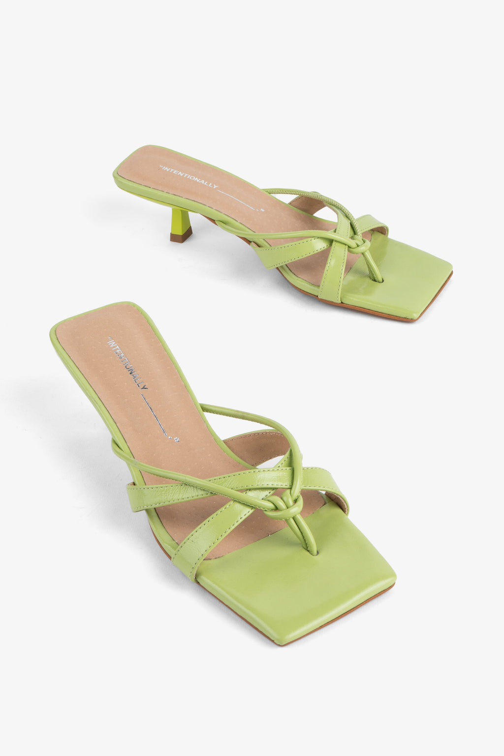 "INTENTIONALLY __________." ELI Kitten Heel Thong Sandal - Chestnut/Black/Pistachio