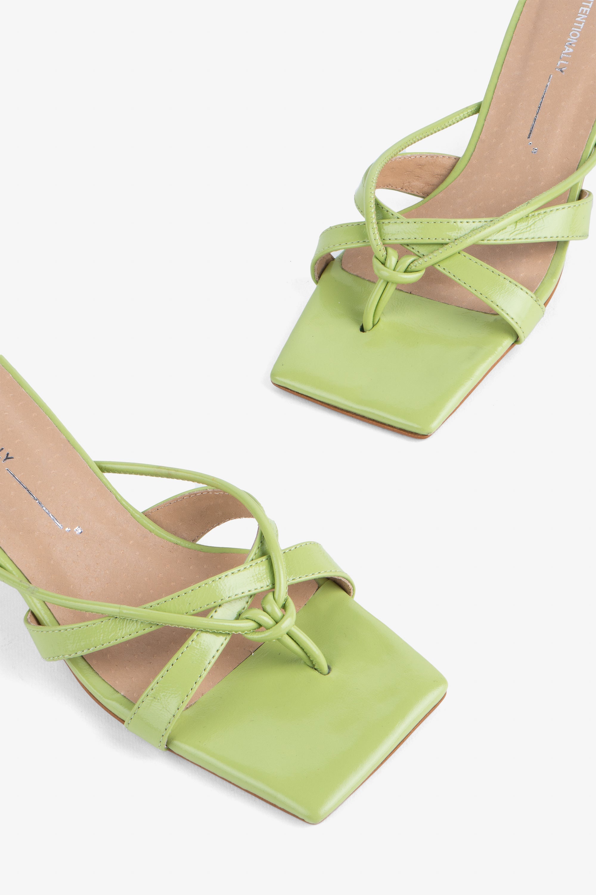 "INTENTIONALLY __________." ELI Kitten Heel Thong Sandal - Chestnut/Black/Pistachio