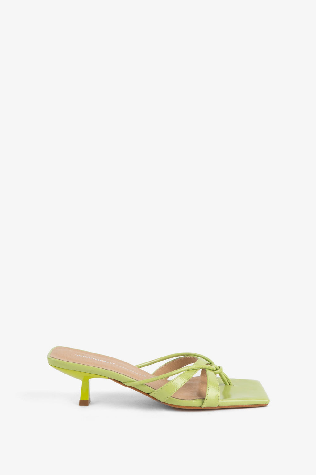 "INTENTIONALLY __________." ELI Kitten Heel Thong Sandal - Chestnut/Black/Pistachio
