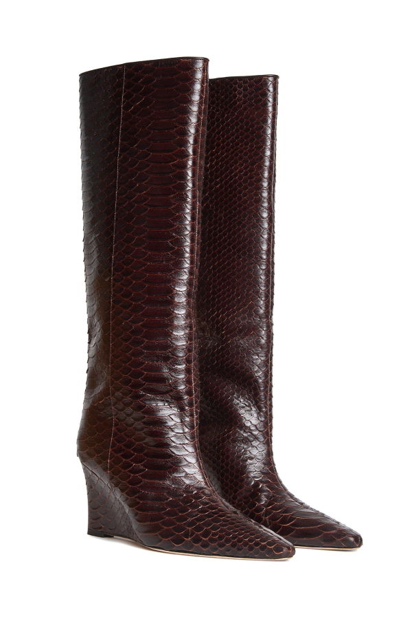 Cynthia Rowley Embossed Leather Wedge Boot - Brown