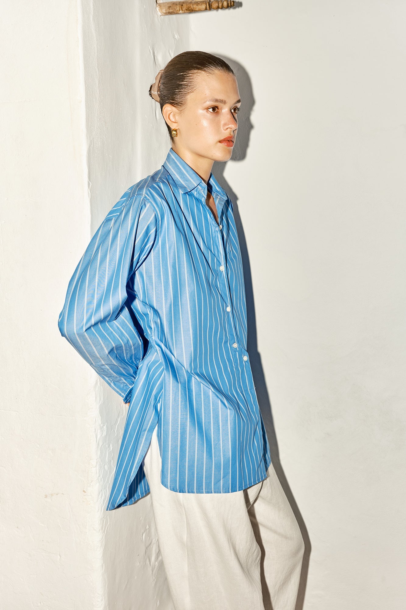 Datura Paul Shirt - Egyptian Blue Stripe