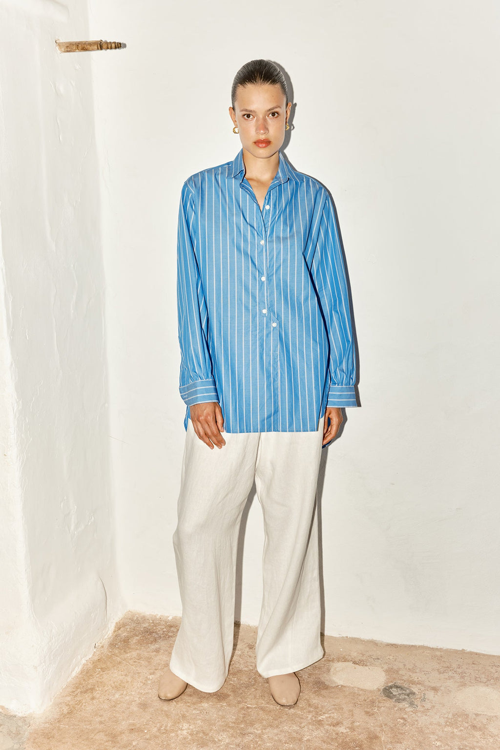 Datura Paul Shirt - Egyptian Blue Stripe