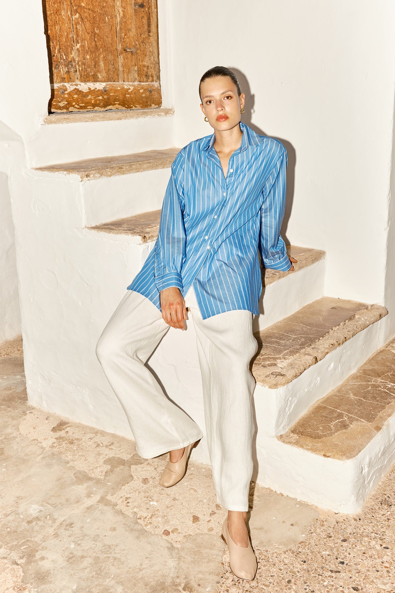 Datura Paul Shirt - Egyptian Blue Stripe