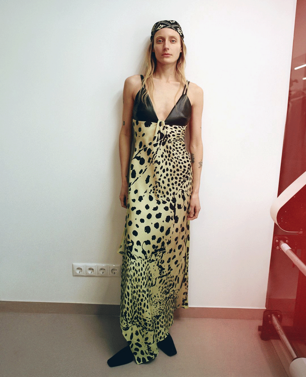 Nanushka Eleni Georgette and Alt-Leather Dress - Cheetah Black