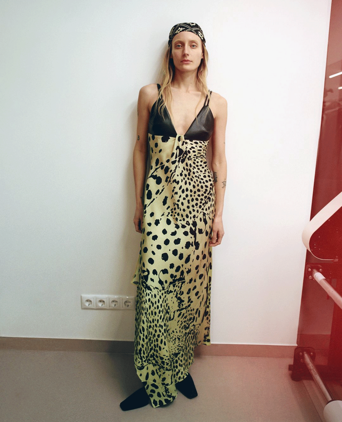 Nanushka Eleni Georgette and Alt-Leather Dress - Cheetah Black