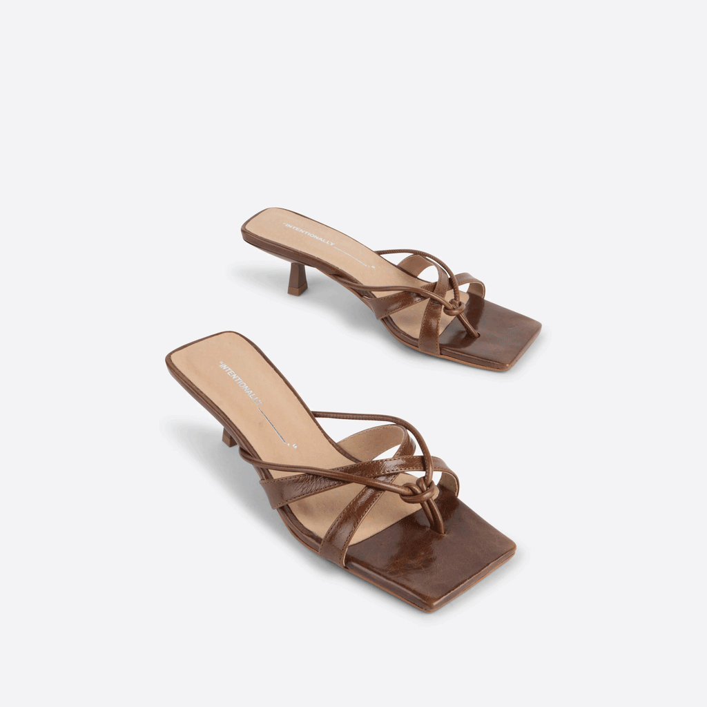 "INTENTIONALLY __________." Eli Heeled Sandal - Chestnut