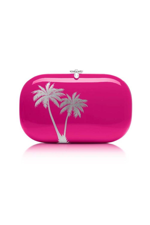 JEFFREY LEVINSON Elina Plus Island Palms Clutch - Hot Pink and Silver