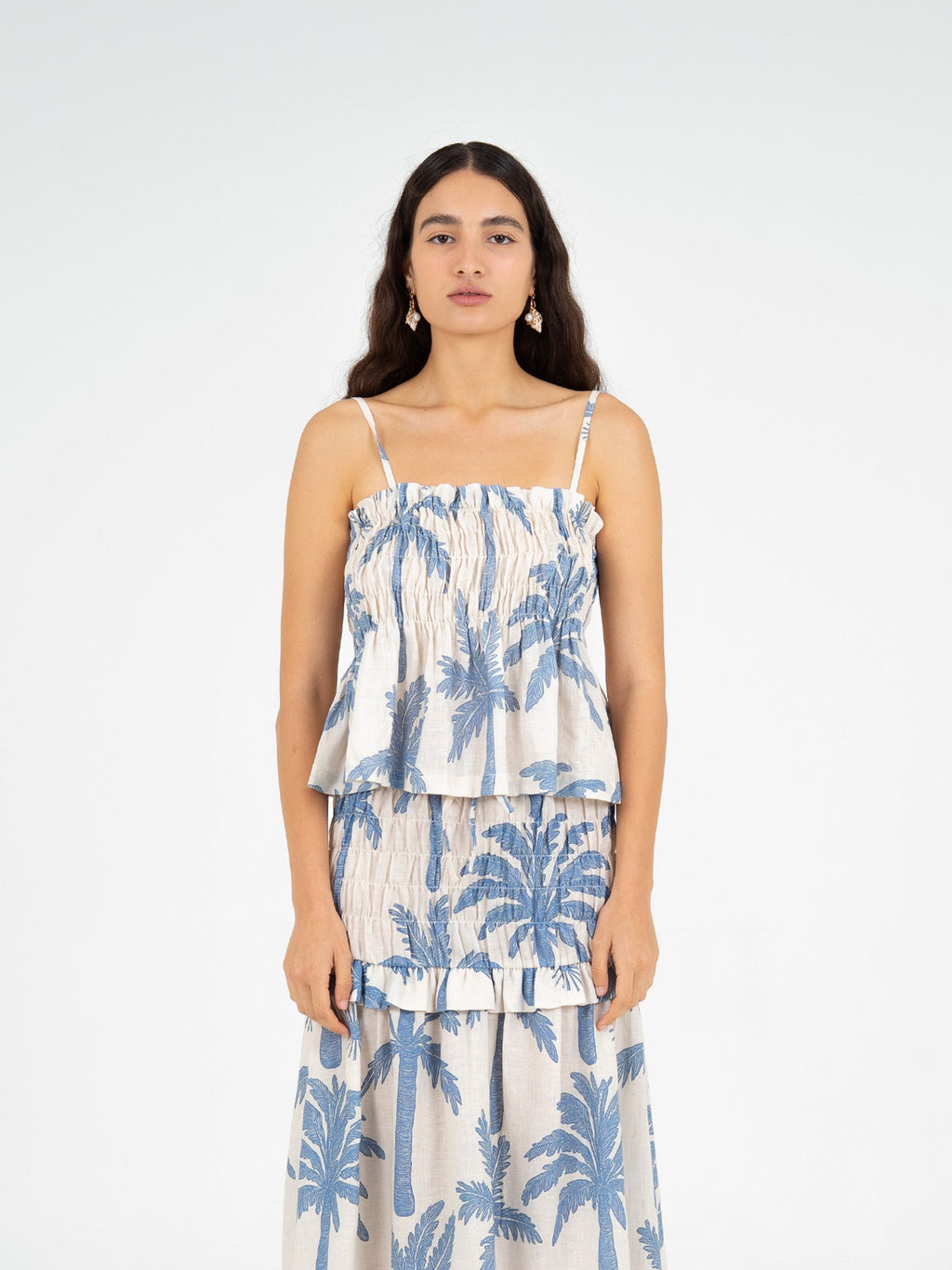 Carmensays Elios Palm-Printed Smocked Top