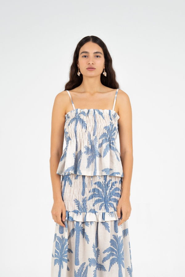 Carmensays Elios Palm-Printed Smocked Top