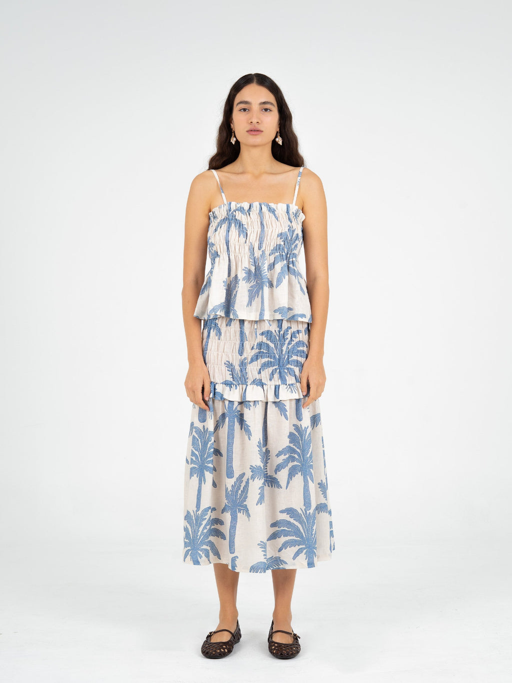 Carmensays Elios Palm-Printed Smocked Top