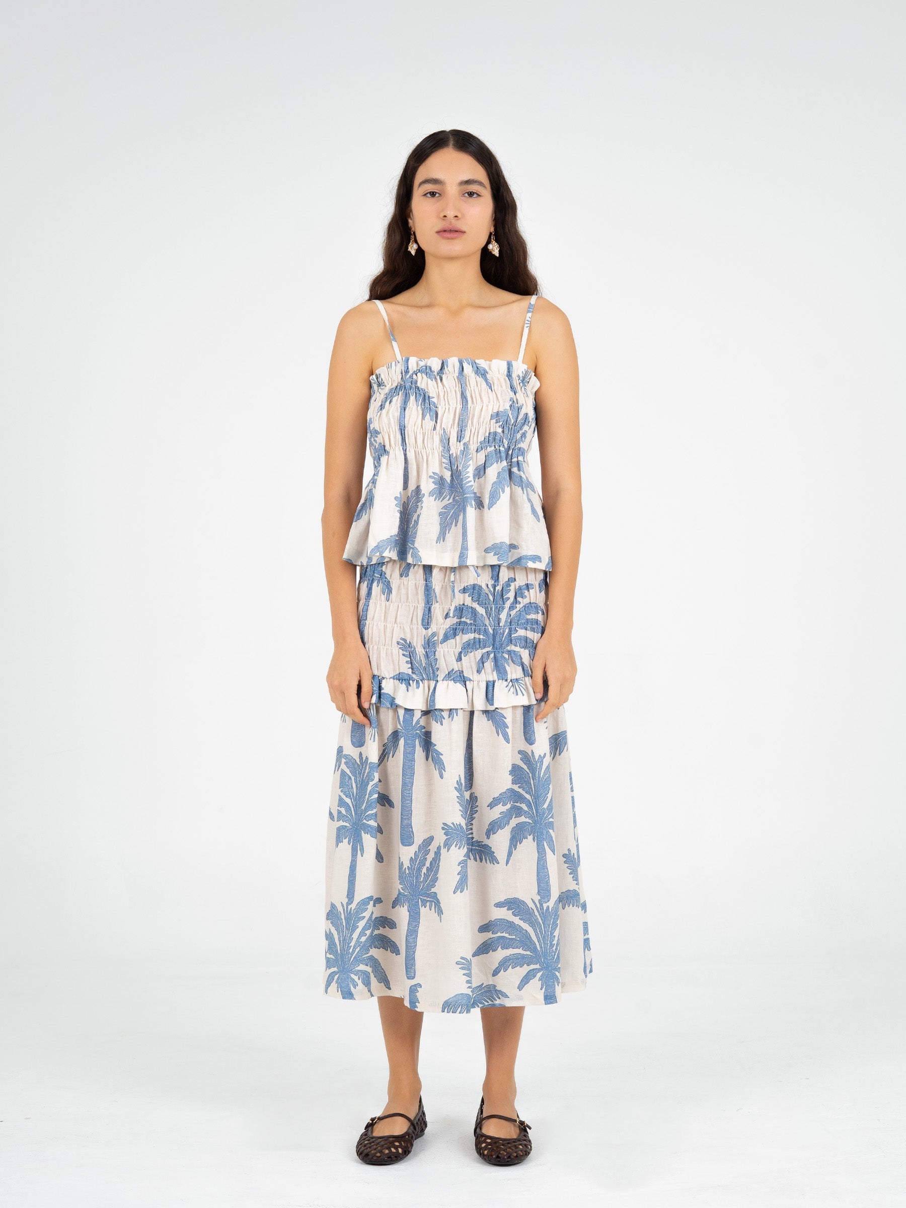 Carmensays Elios Palm-Printed Smocked Top