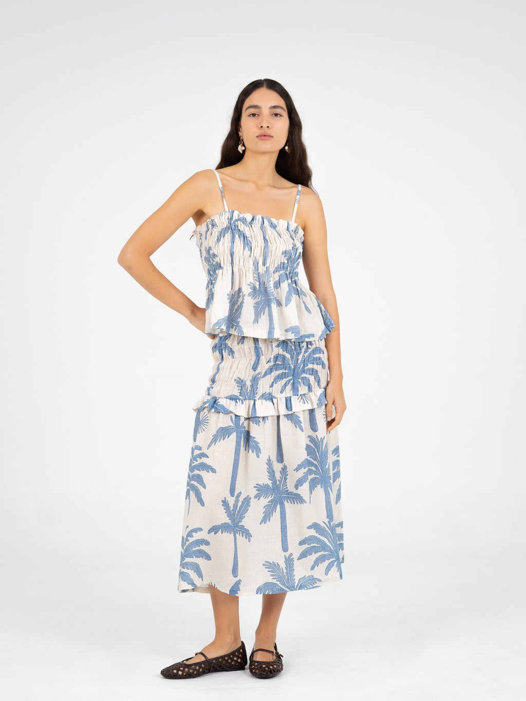 Carmensays Elios Palm-Printed Smocked Top