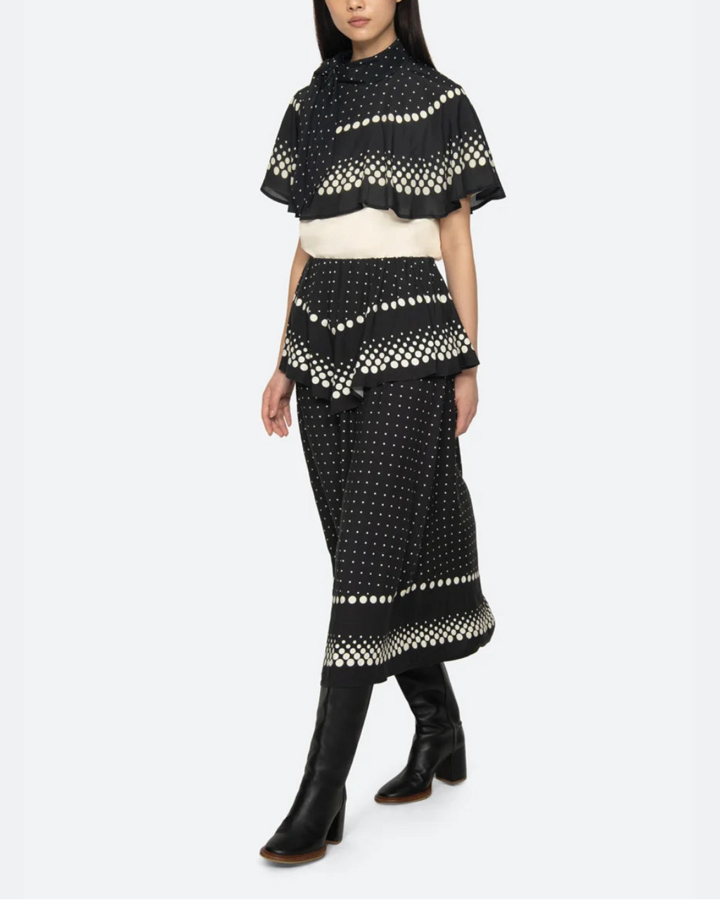 Sea NY Elly Polka Print Cape T-Shirt - Cream