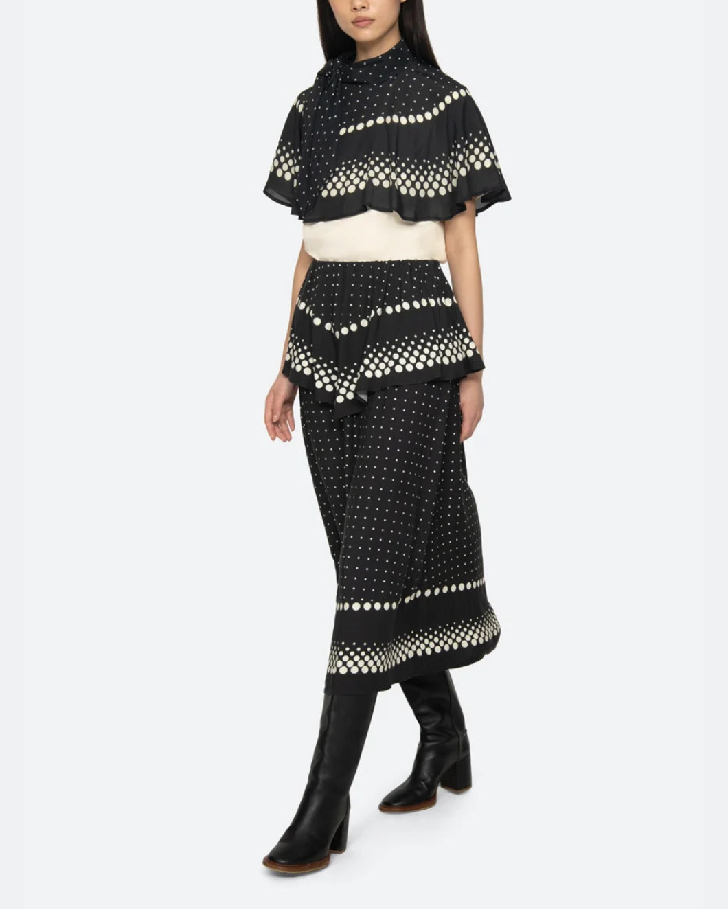 Sea NY Elly Polka Print Cape T-Shirt - Cream