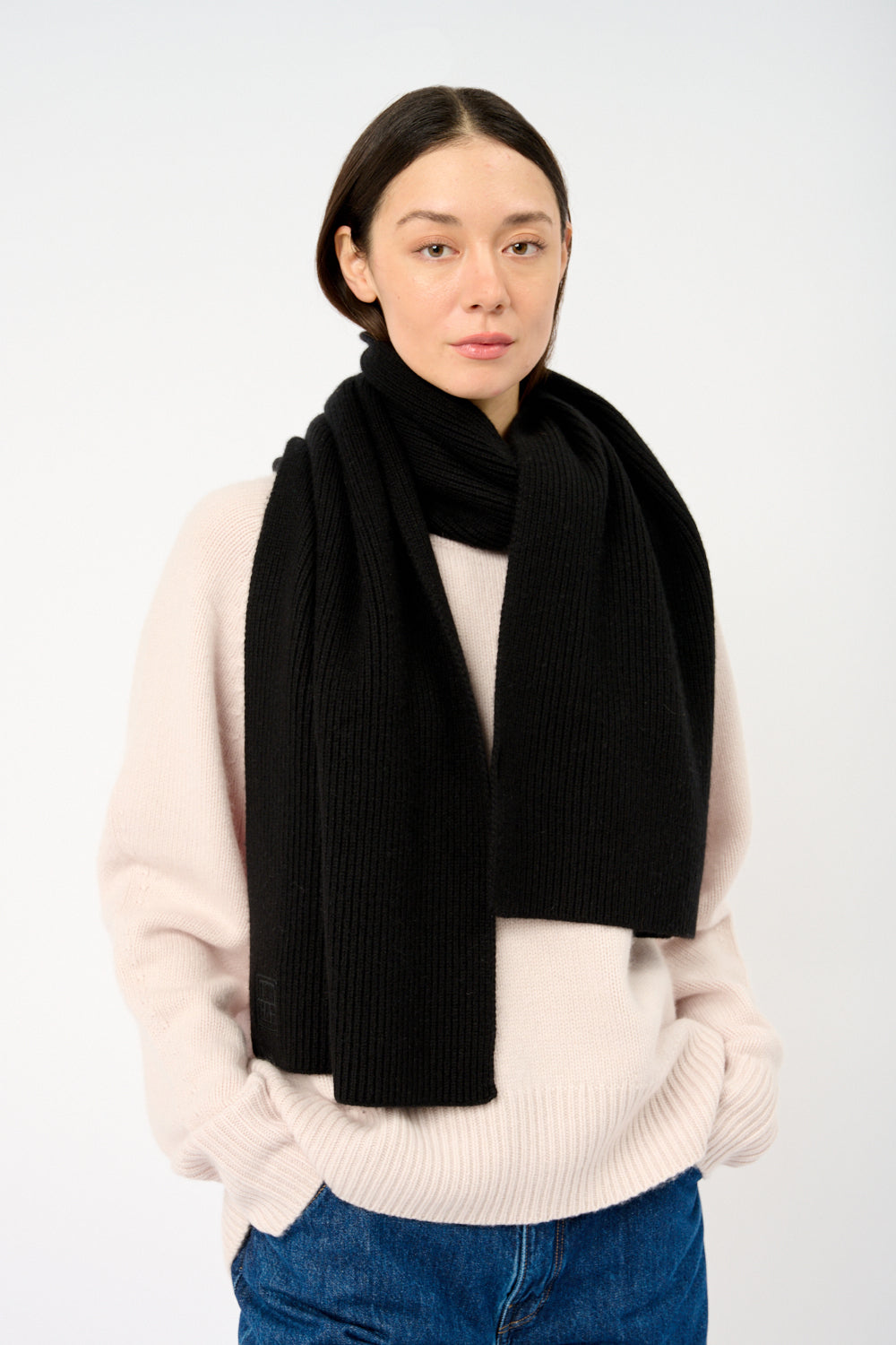 Totême Embroidered Monogram Wool Cashmere Scarf