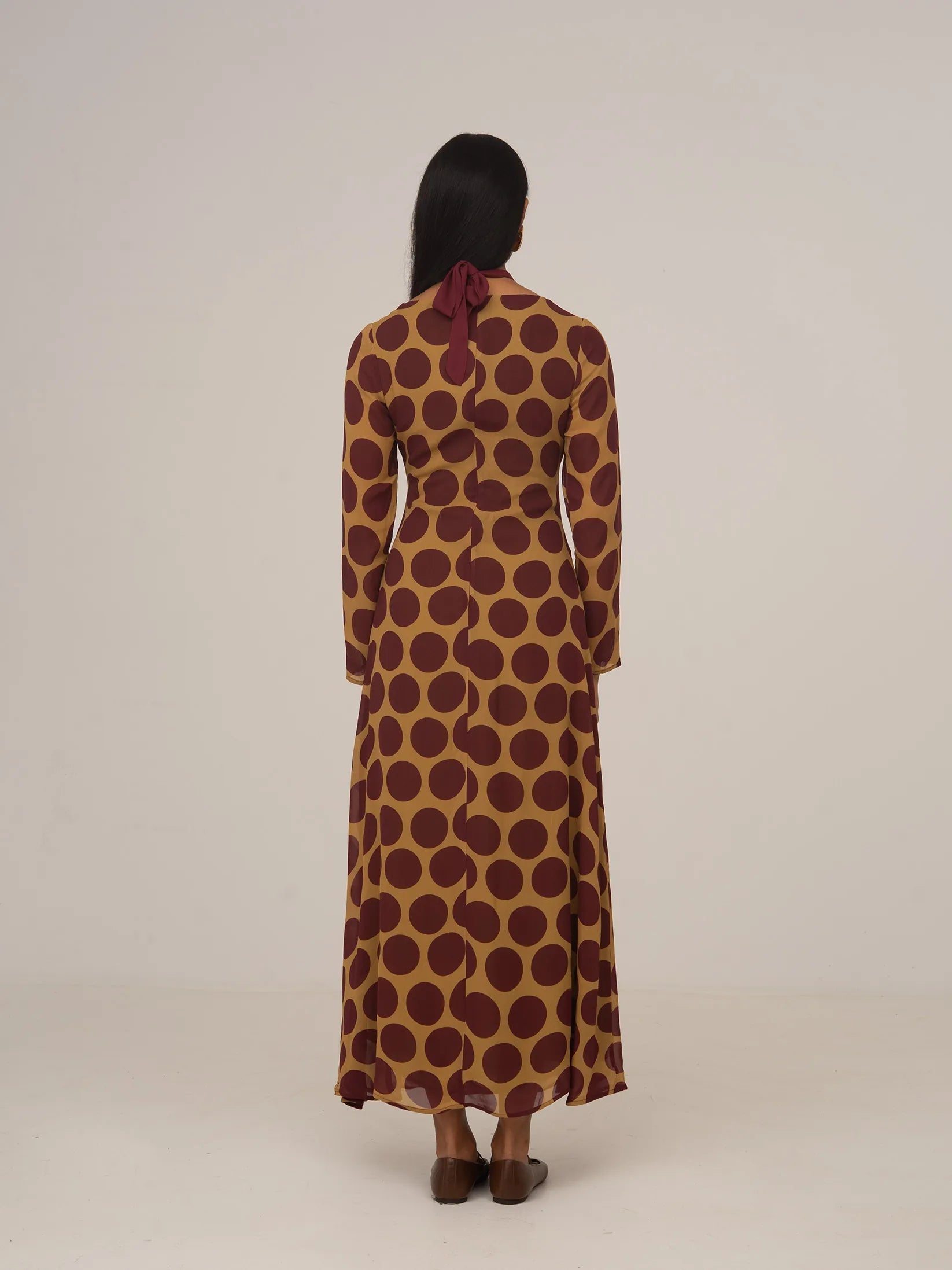 Carmensays Eternal Polka Dot Long Occasion Dress - Burgundy/Yellow