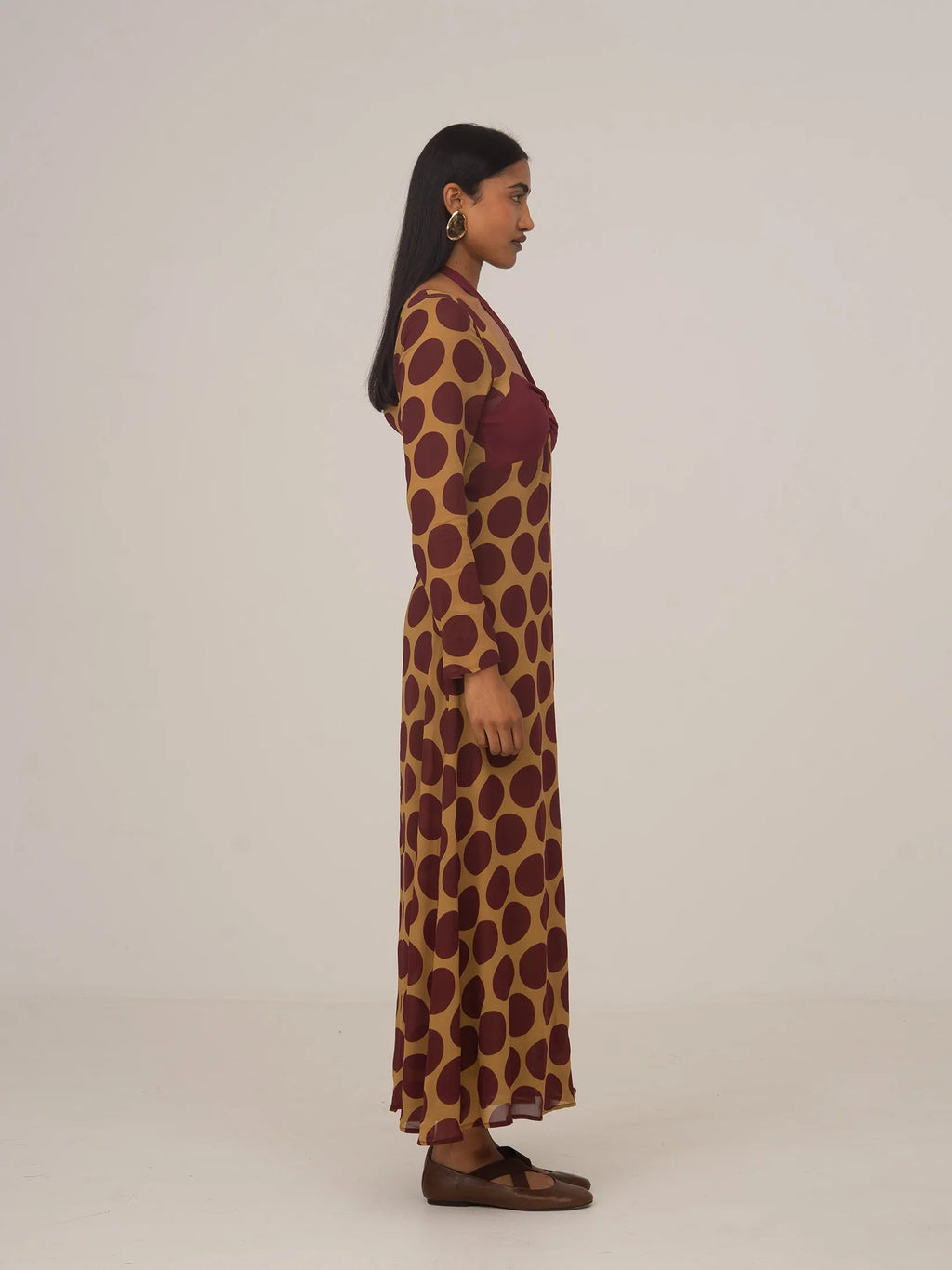 Carmensays Eternal Polka Dot Long Occasion Dress - Burgundy/Yellow