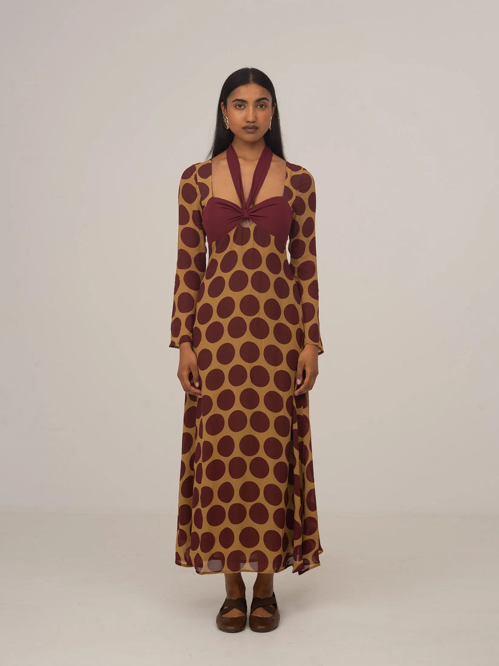 Carmensays Eternal Polka Dot Long Occasion Dress - Burgundy/Yellow