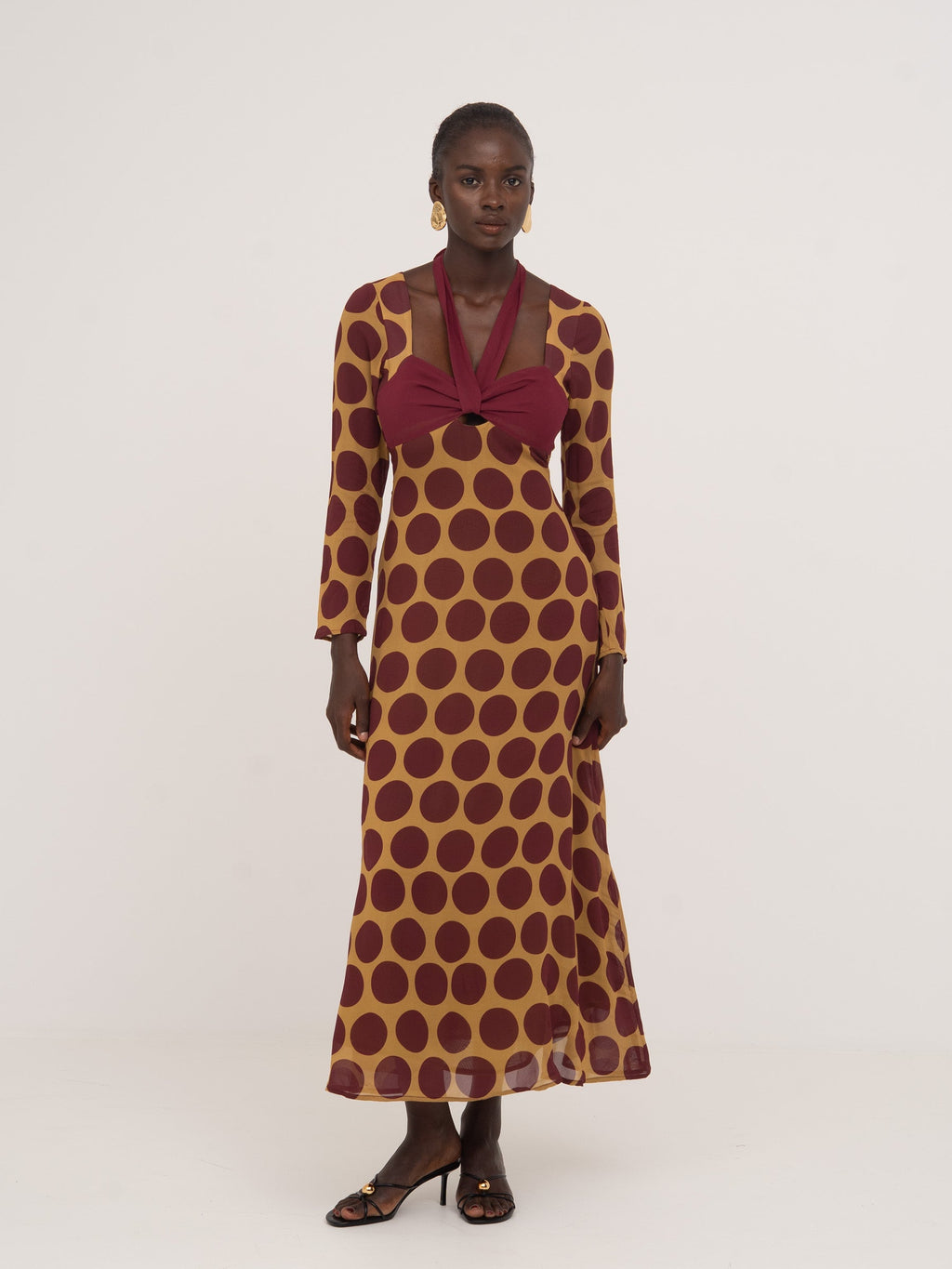 Carmensays Eternal Polka Dot Long Occasion Dress - Burgundy/Yellow