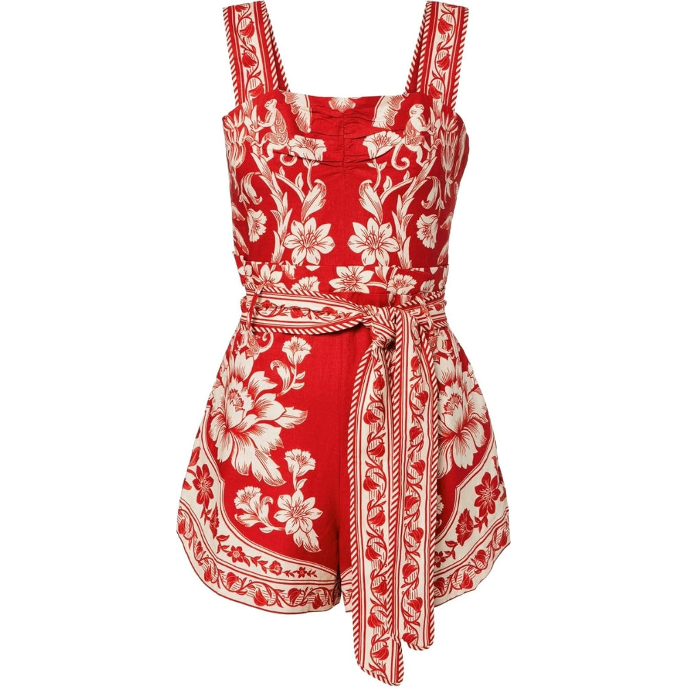 Farm Rio Guanacaste Belted Romper - Red