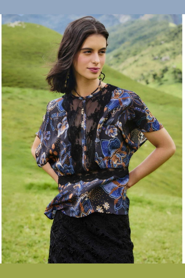 Farm Rio Snakes Bouquet Blouse - Black