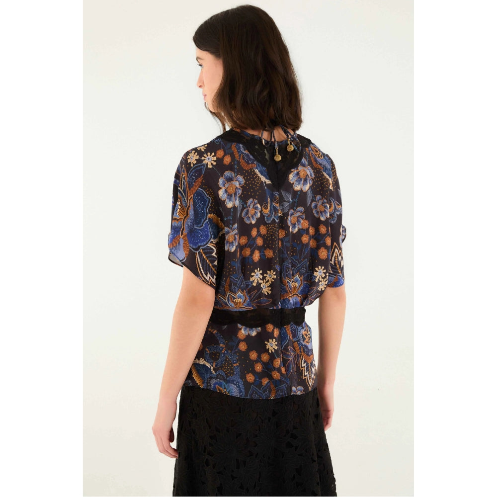 Farm Rio Snakes Bouquet Blouse - Black