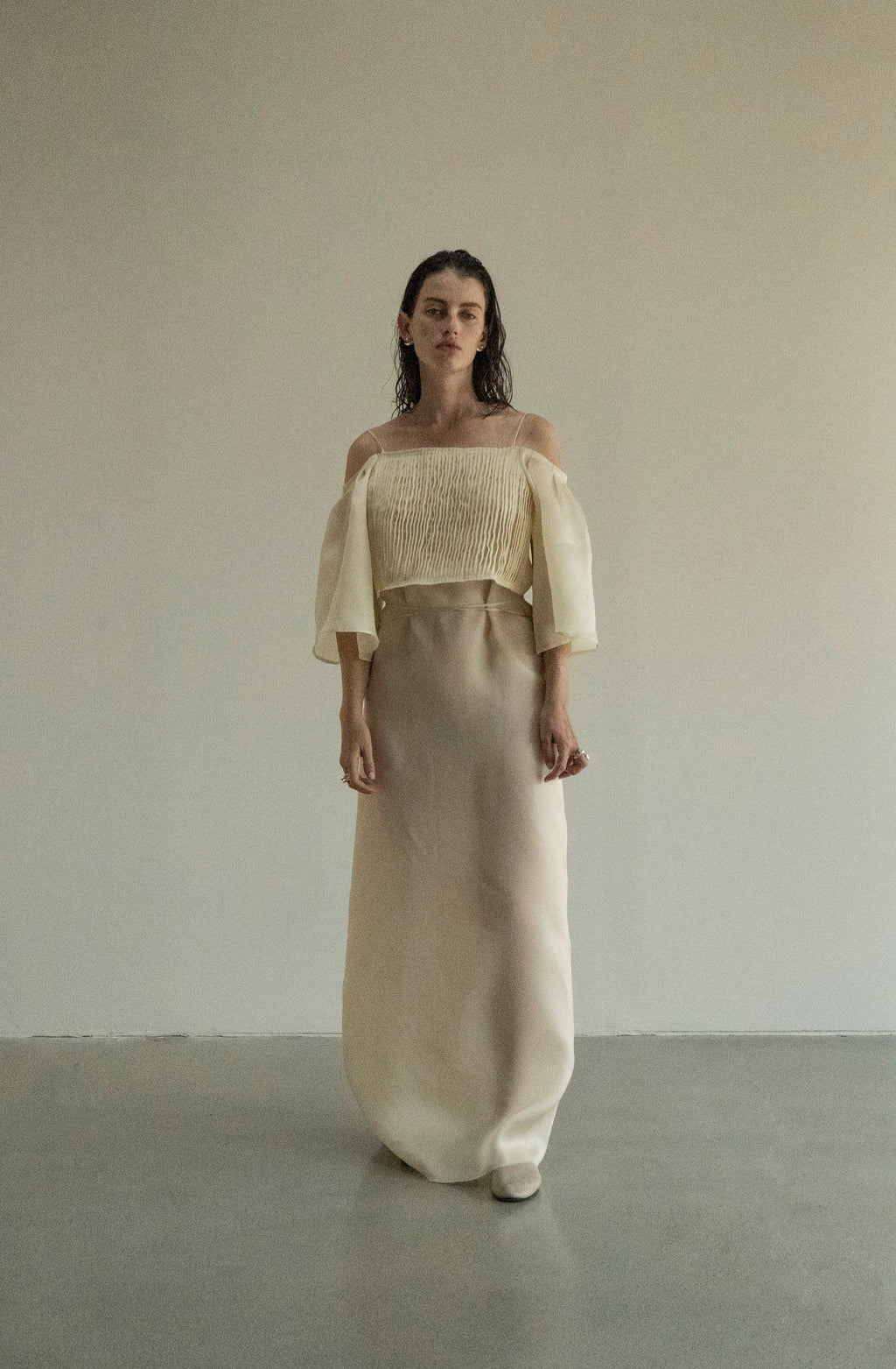K M by L A N G E FESTIVALNYI NUDE ORGANZA DRESS - CREAM