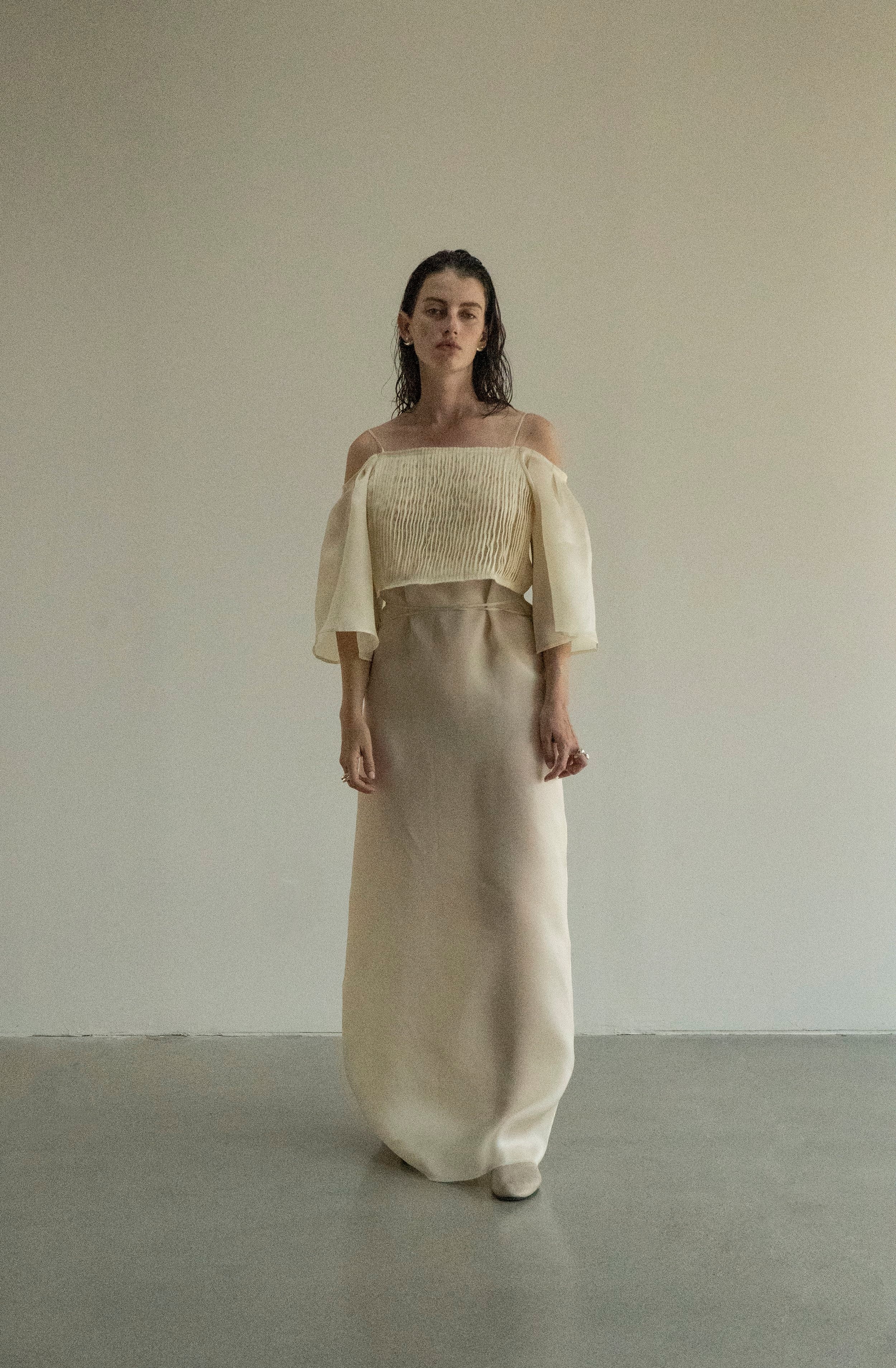 K M by L A N G E FESTIVALNYI NUDE ORGANZA DRESS - CREAM