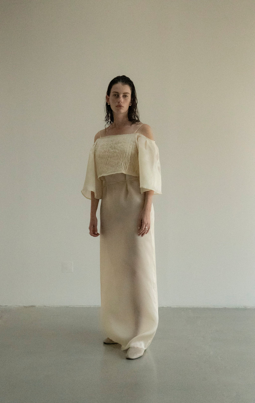 K M by L A N G E FESTIVALNYI NUDE ORGANZA DRESS - CREAM