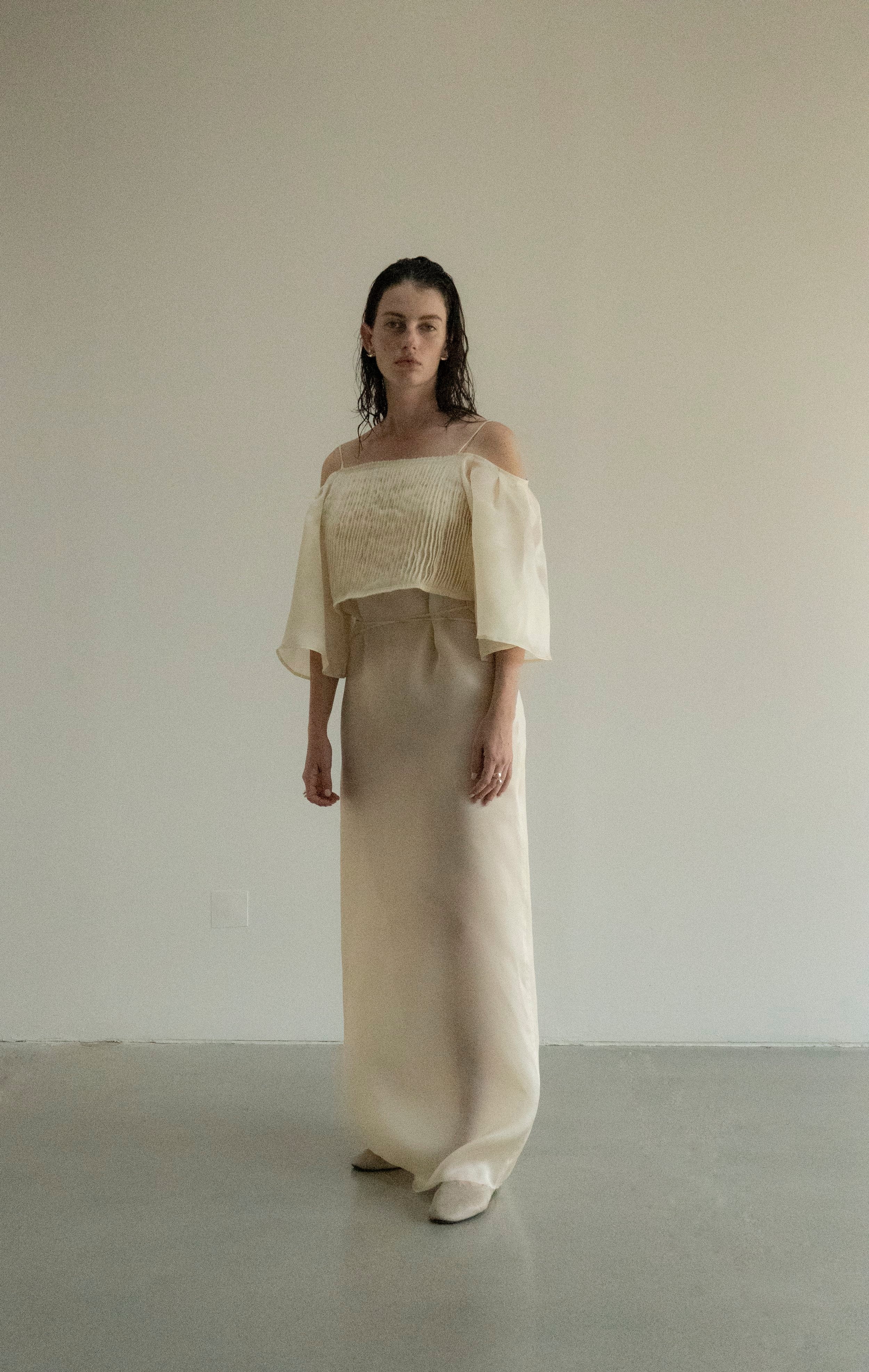 K M by L A N G E FESTIVALNYI NUDE ORGANZA DRESS - CREAM