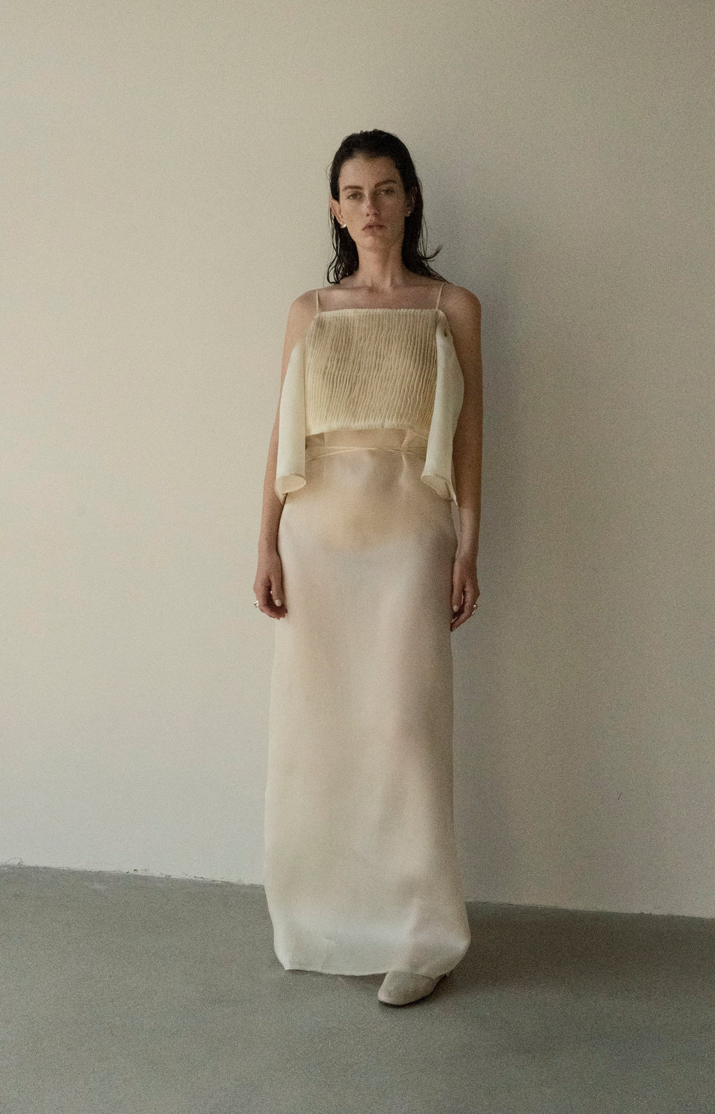 K M by L A N G E FESTIVALNYI NUDE ORGANZA DRESS - CREAM