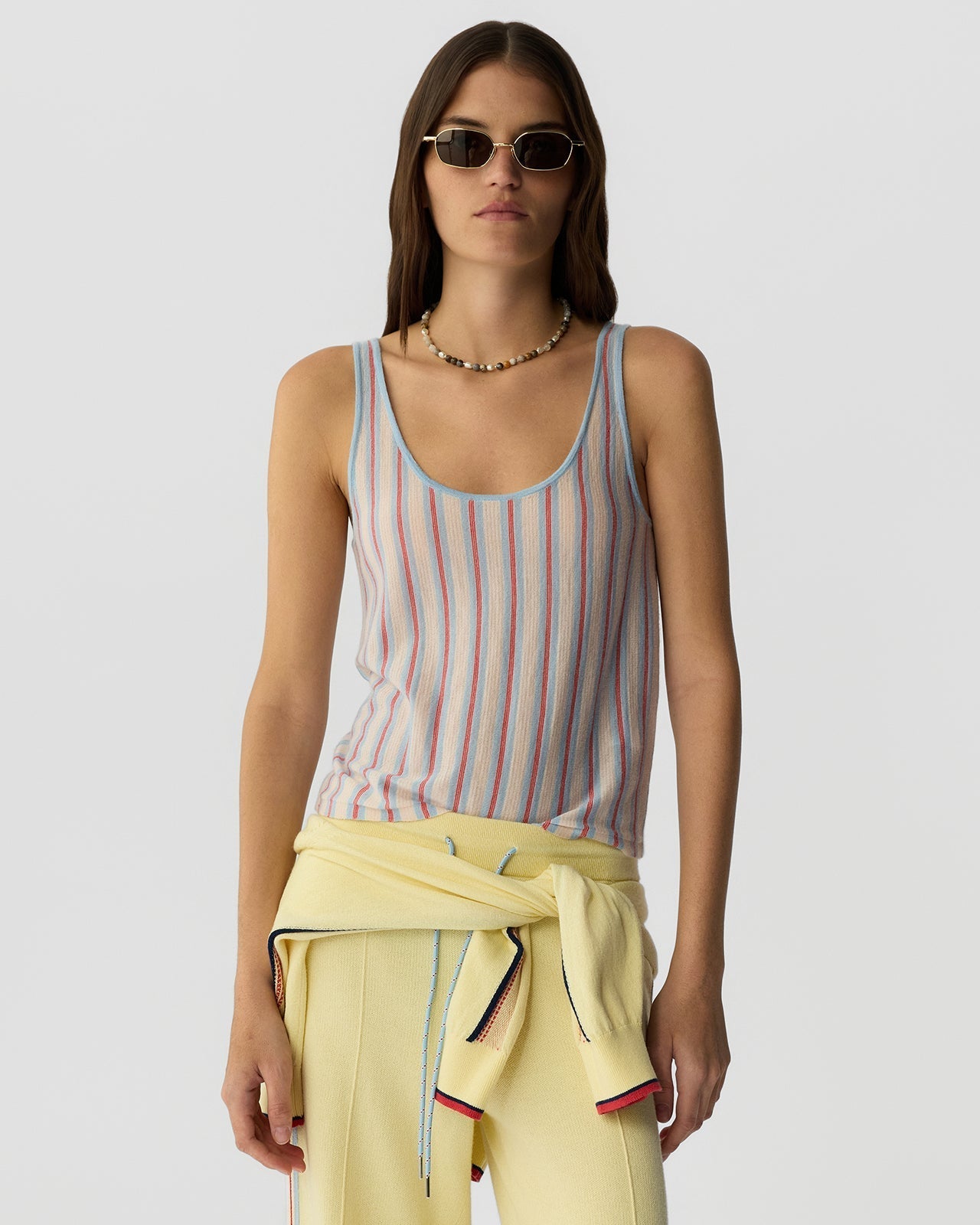 Guest in Residence Fine Stripe Tank - Clear Sky Combo