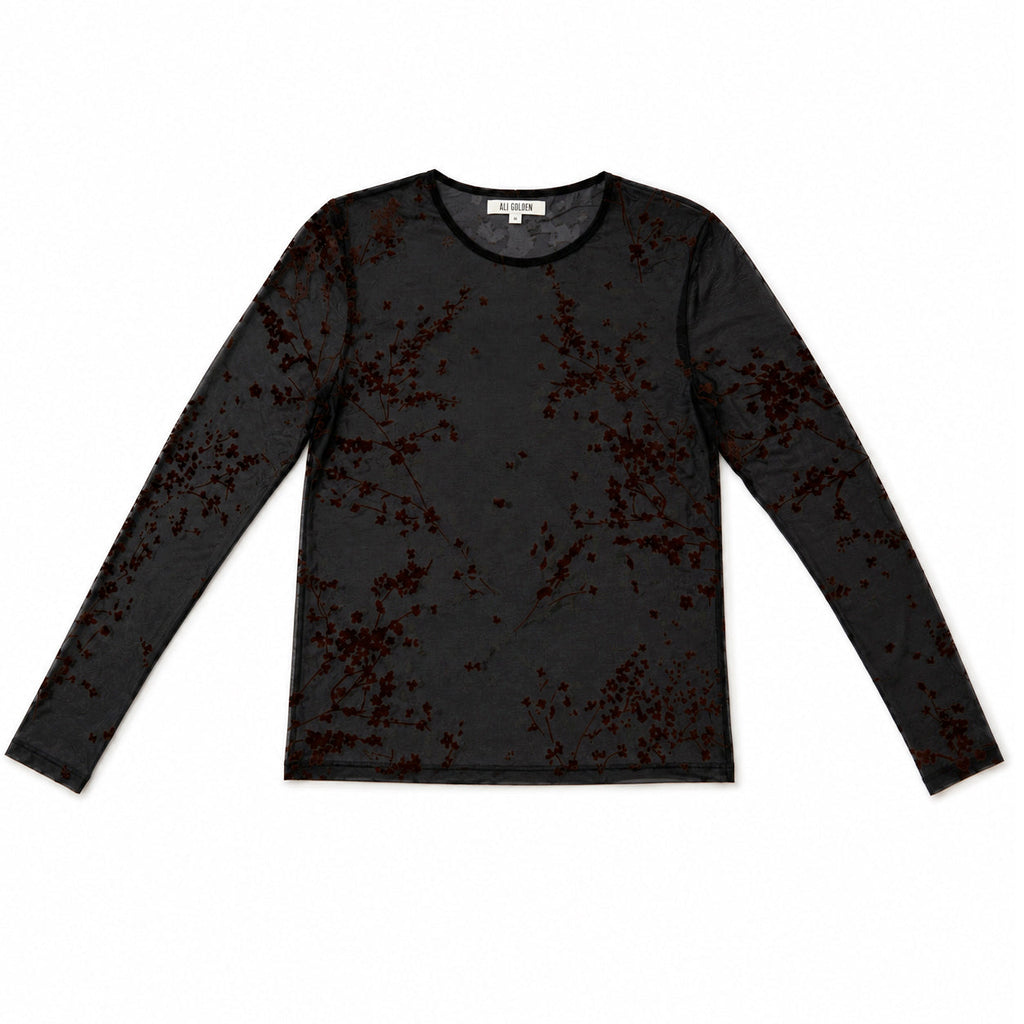 Ali Golden Floral Mesh LS Top
