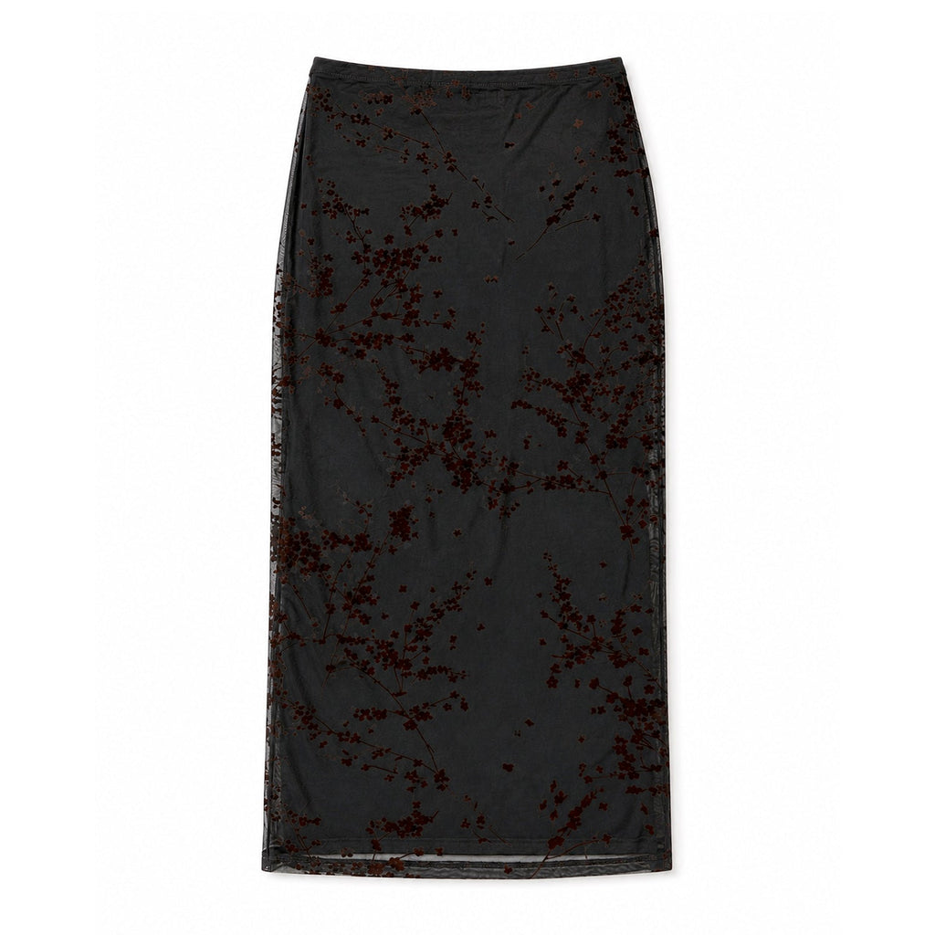 Ali Golden Floral Mesh Pencil Skirt