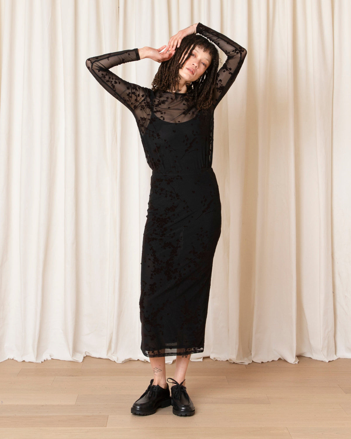 Ali Golden Floral Mesh Pencil Skirt