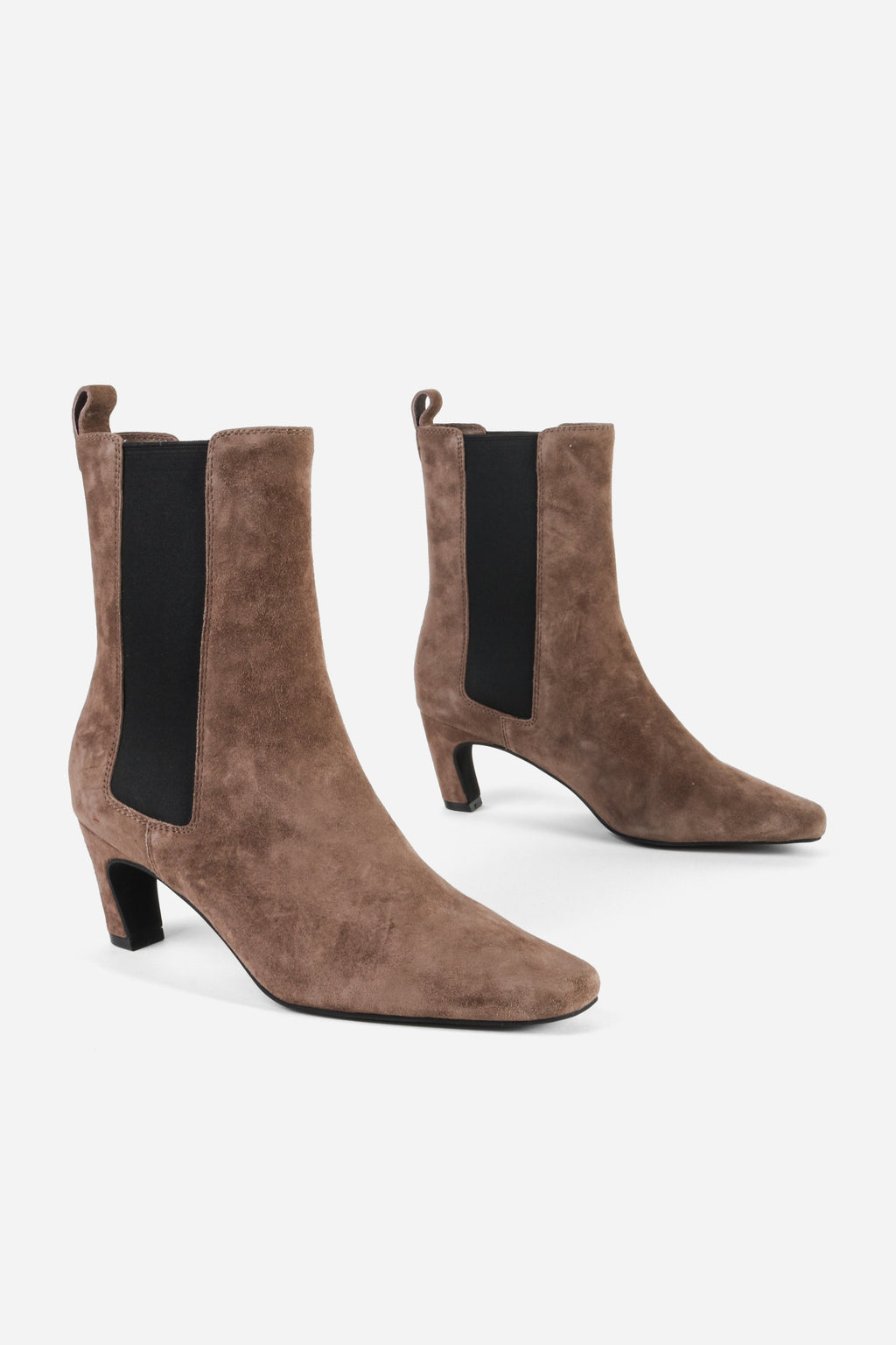 "INTENTIONALLY __________." Florence Curved Heel Suede Ankle Boot - Smoke
