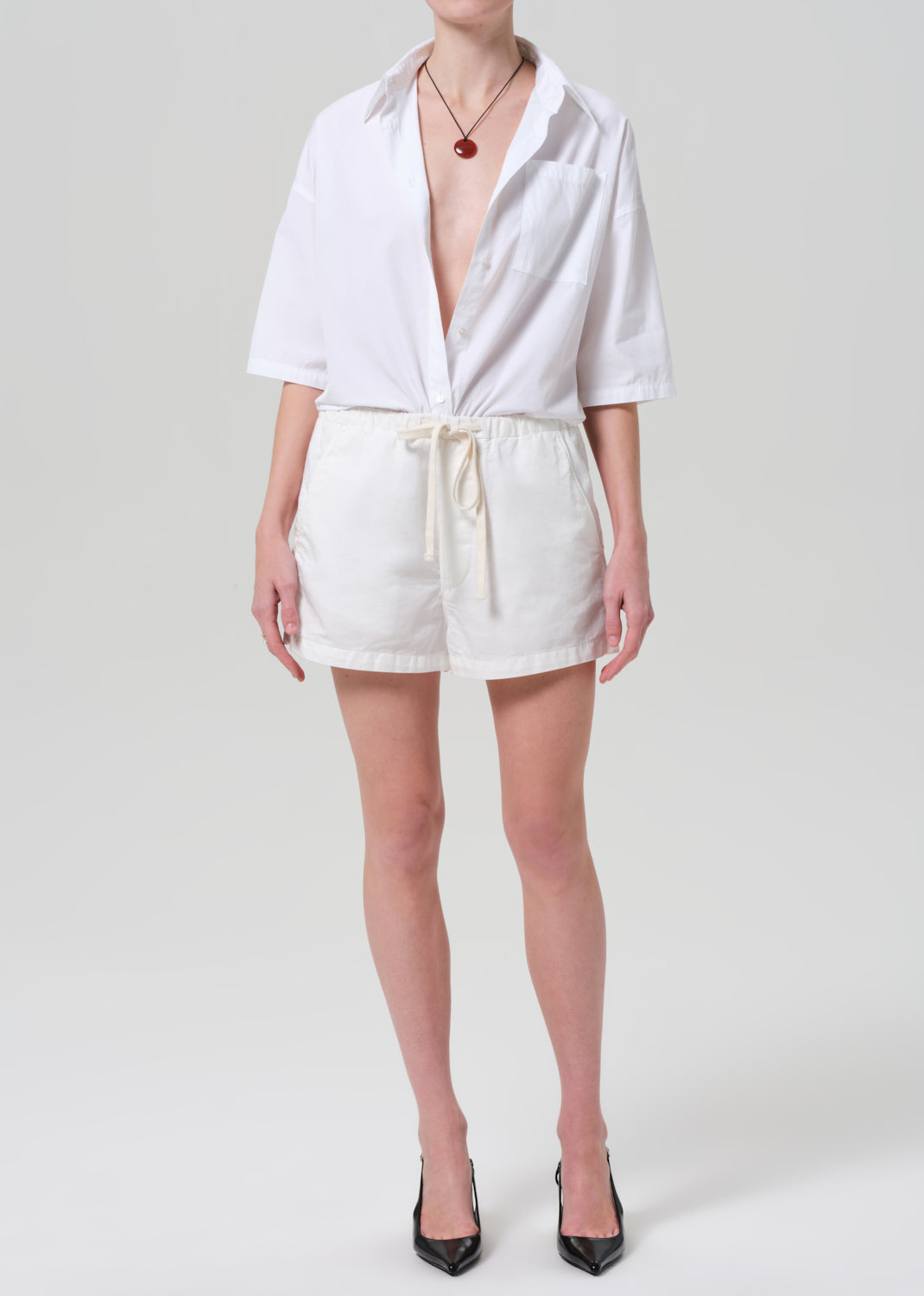Citizens of Humanity Frances Cropped Cape Button Up Shirt - Optic White