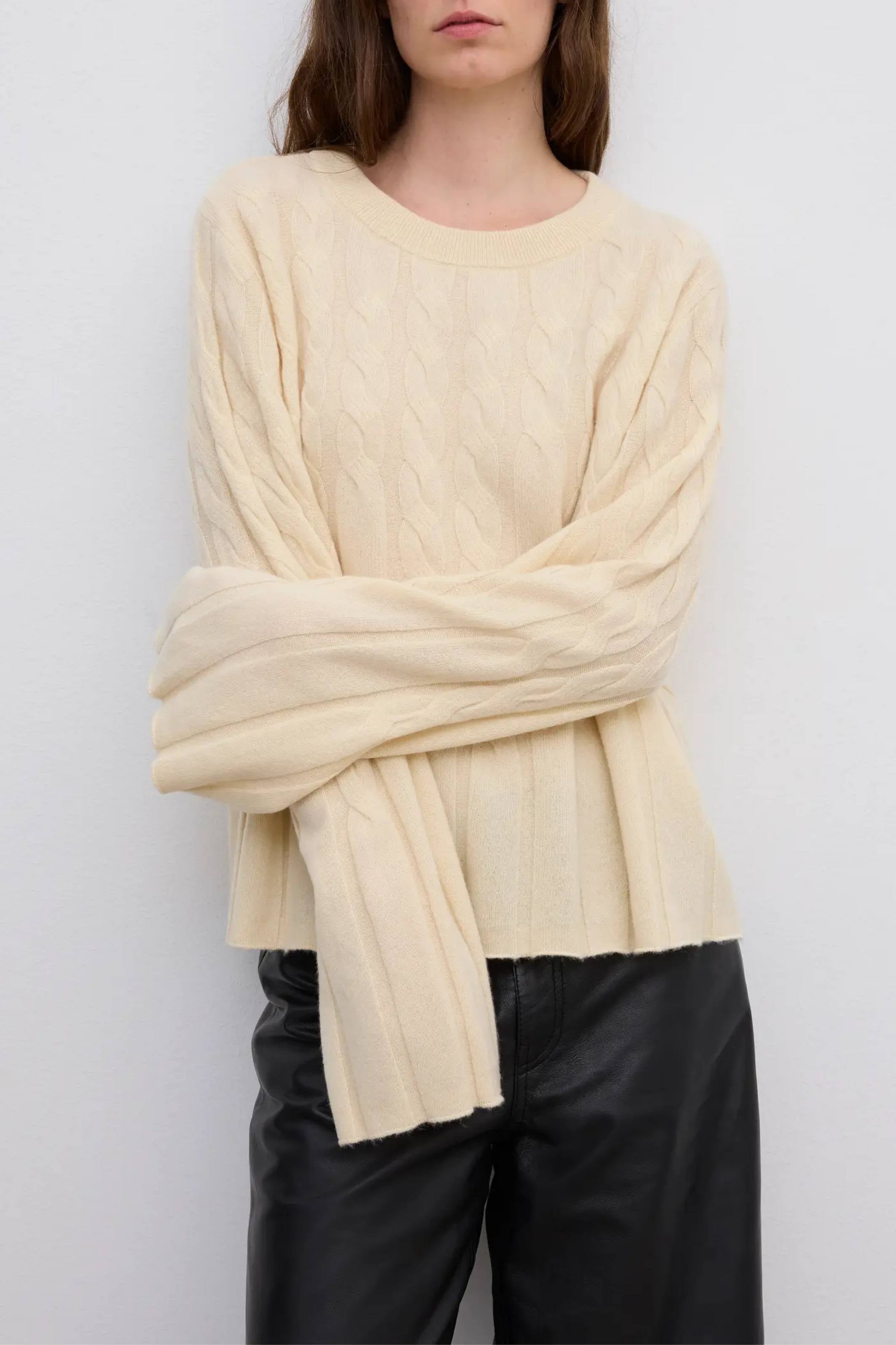 House of Dagmar Faded Cable Knit Jumper - Butter Yellow