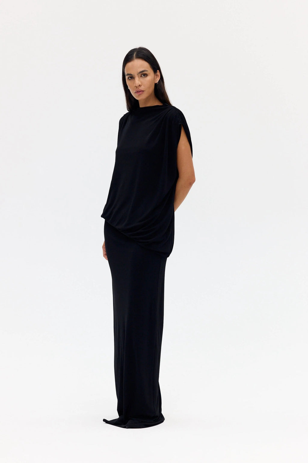 Third Form Fall Away Floor Length Dress - Onyx