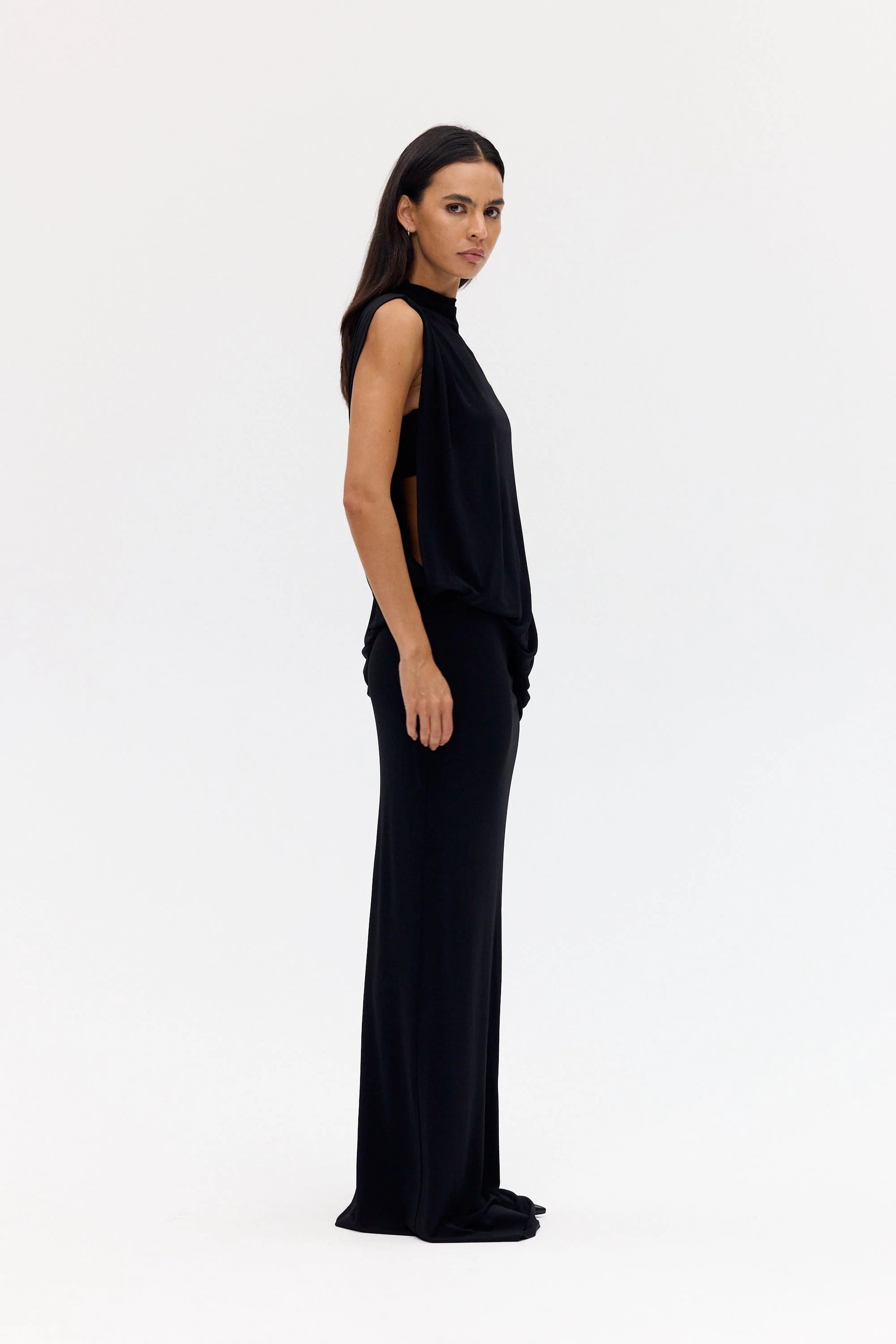 Third Form Fall Away Floor Length Dress - Onyx