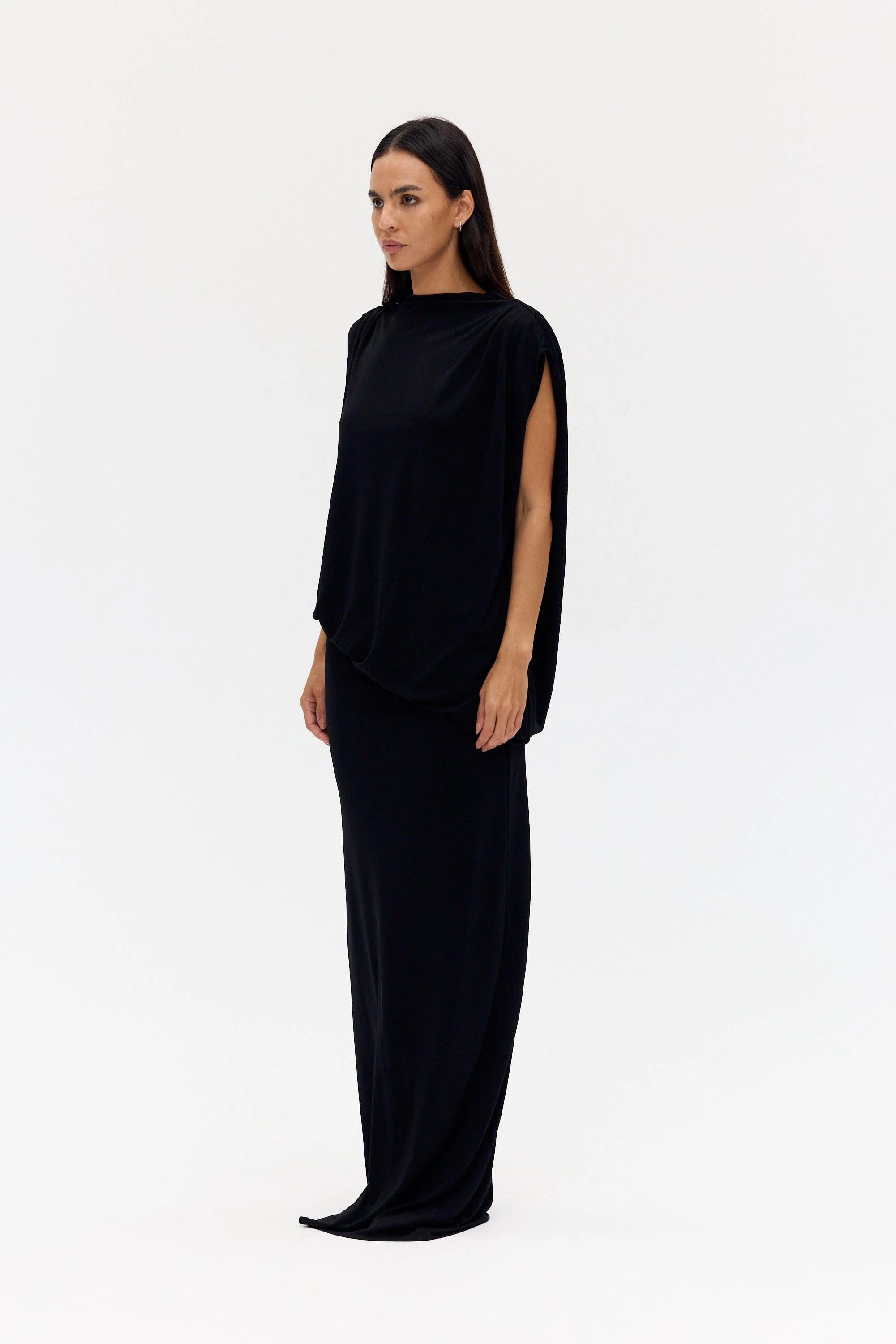 Third Form Fall Away Floor Length Dress - Onyx