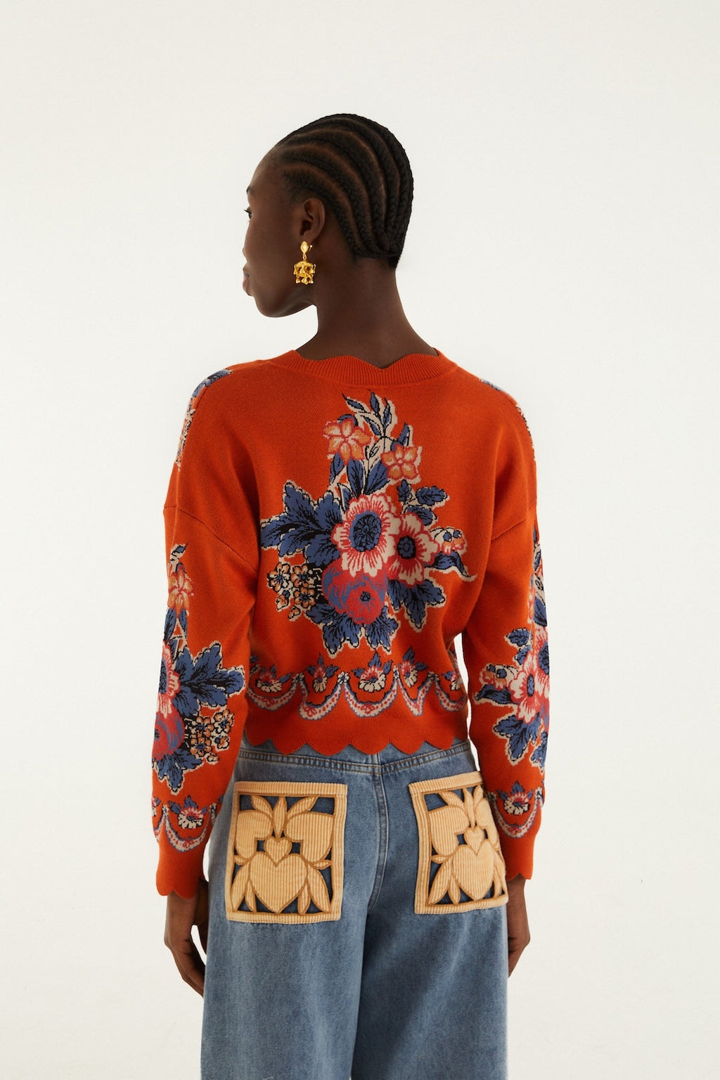 Farm Rio Knit Cardigan - Victorian Floral Terracota