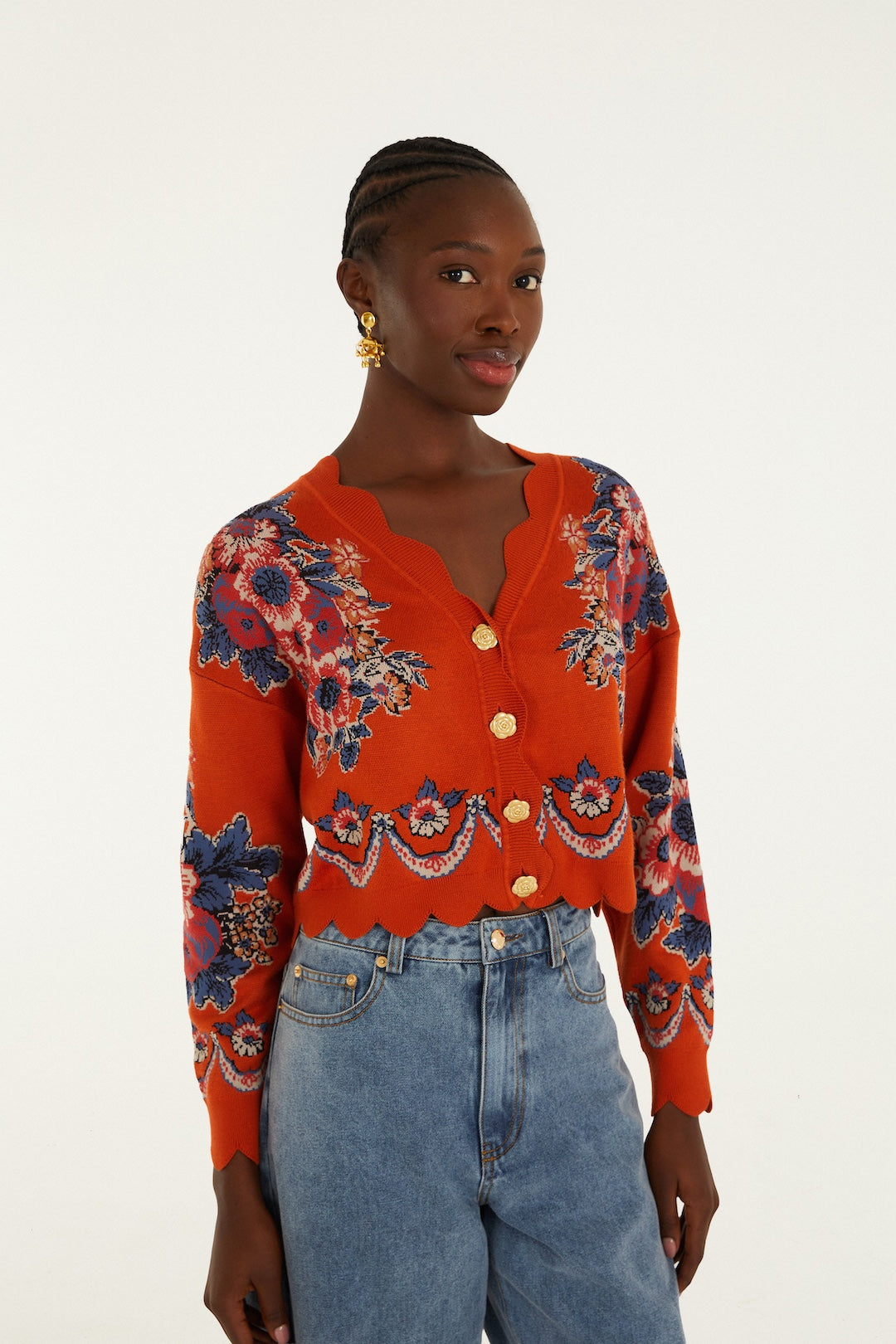 Farm Rio Knit Cardigan - Victorian Floral Terracota