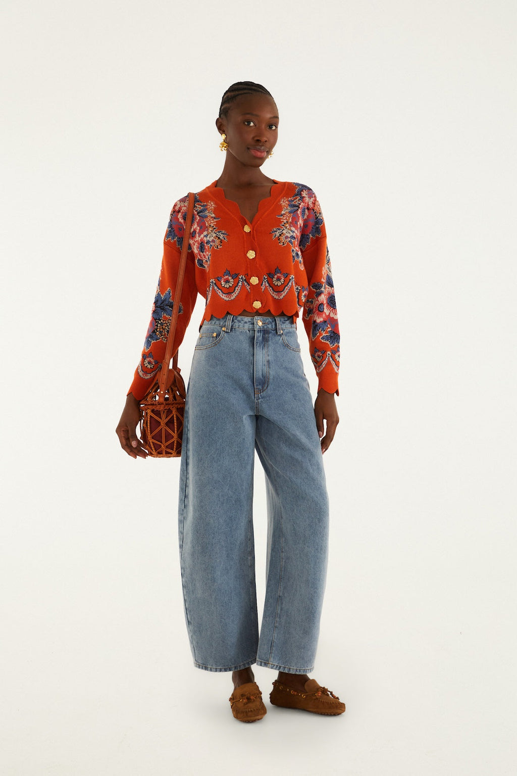 Farm Rio Knit Cardigan - Victorian Floral Terracota